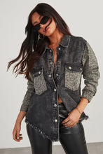 Raw Hem Leopard Snap Down Denim Jacket Woman Outerwear