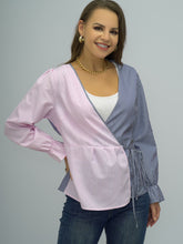 Shiny Surplice Neck Striped Long Sleeve Blouse Woman Blouses