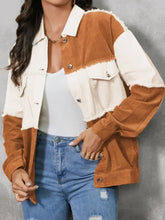 Raw Hem Color Block Button Up Jacket Woman Outerwear