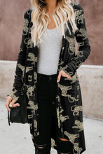 Animal Pattern Ribbed Button Up Long Sleeve Cardigan Black