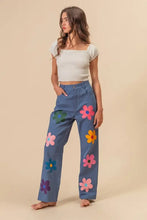 Bibi flower print straight legs pants in blue floral bohemian style