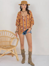 Printed Tie Neck Blouse Gold Woman Blouses