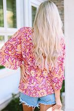 Floral V-Neck Tie Front Ruffled Blouse Woman Blouses