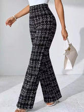 Black and white checkered tweed plaid wide-leg pants with a flare silhouette for stylish wear