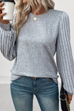 Ribbed Round Neck Long Sleeve Knit Top Woman Blouses