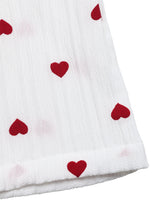 White cotton heart print drawstring waist wide leg pants with red heart pattern on fabric