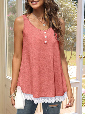Lace Trim Wide Strap Tank Top Pink Tanks & Camis