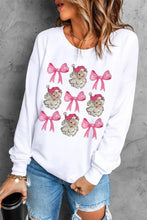 Santa & Bow Graphic Long Sleeve Sweatshirt White Woman Sweatshirts