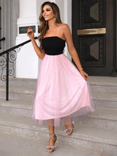 Two-Tone Spaghetti Strap Mesh Dress Pink Black Cocktail Dress
