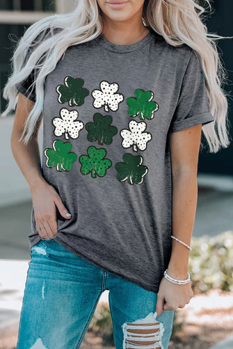 Lucky Clover Round Neck Short Sleeve T-Shirt Dark Gray