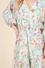 Lime 'N' Chili Floral Cinched Waist Balloon Sleeve V-Neck Dress Casual Dresses
