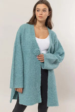 HYFVE Front Rosette Longline Slit Sweater Cardigan Ocean Blue Woman Outerwear