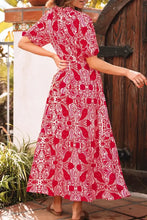 Paisley Print Side Slit Puff Sleeve High Waist Maxi Dress Casual Dresses