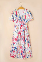 Abstract Print Short Puff Sleeve Tiered Maxi Dress Maxi Dresses