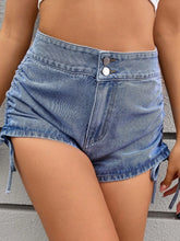 Ruched Side Drawstring Denim Shorts