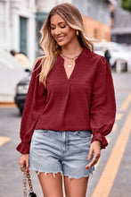 Swiss Dot Notched Neck Flounce Sleeve Blouse Woman Blouses