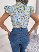 Floral Tie Neck Flutter Sleeve Blouse Woman Blouses