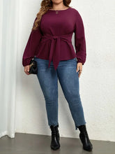 Plus Size Tie Front Long Sleeve Blouse Woman Blouses