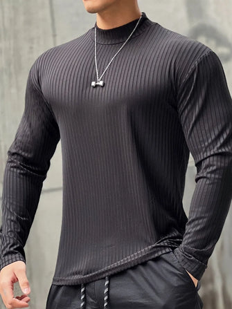 Men's Mock Neck Long Sleeve T-Shirt Black