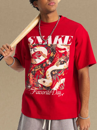 Men's Graphic Round Neck Half Sleeve T-Shirt Deep Red