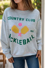 Pickleball Round Neck Dropped Shoulder Sweatshirt Gray Woman Sweatshirts