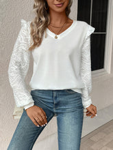 Perfee Textured V-Neck Long Sleeve Top
