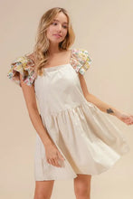 BiBi Flower Embroidered Floral Print Sleeve Dress Casual Dresses