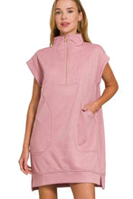 Zenana Textured Knit Jacquard Quarter Zipper Mini Dress Casual Dresses