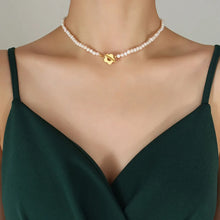 Titanium Steel Pearl Flower Necklace Gold One Size
