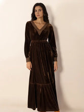 Lace Detail V-Neck Long Sleeve Maxi Dress Woman Maxi Dress