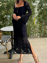 Lace Bell Sleeve Square Neck Bodycon Dress