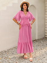 Lace Detail V-Neck Half Sleeve Midi Dress Casual Dresses