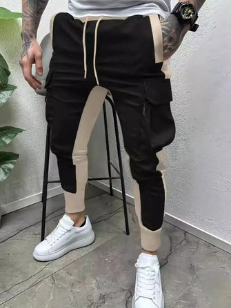 Men's Full Size Contrast Drawstring Pants Plus Size Black