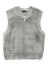 Men's Distressed Hem Knit Sweater Vest Gray