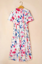 Abstract Print Short Puff Sleeve Tiered Maxi Dress Maxi Dresses