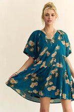 Davi & Dani Floral Print Short Bell Sleeve Pleated Mini Dress Casual Dresses