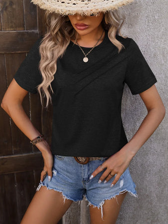 Mandy Heathered Round Neck Short Sleeve T-Shirt Black