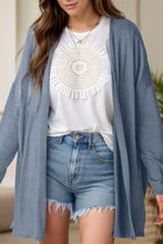 Slit Open Front Long Sleeve Cover Up Dusty Blue Woman Outerwear