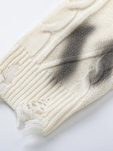 Men's Distressed Letter Round Neck Sweater