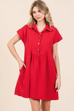Mittoshop Twill Short Sleeve Collared Mini Dress RED