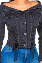 American Bazi Off Shoulder Lace Up Denim Jacket Woman Outerwear