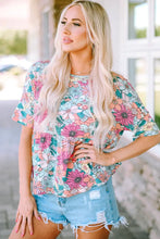 Floral Round Neck Babydoll Top Floral Woman T Shirts