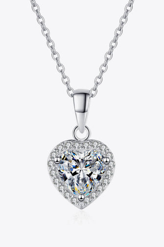 1 Carat Moissanite Heart Pendant Chain Necklace Silver One Size