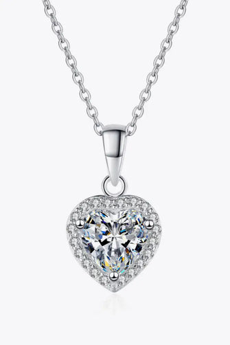 1 Carat Moissanite Heart Pendant Chain Necklace Silver One Size Necklaces