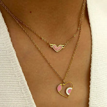 2-Piece Stainless Steel Heart Pendant Necklace Gold One Size