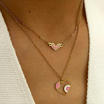 2-Piece Stainless Steel Heart Pendant Necklace Gold One Size