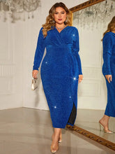 Honey Plus Size Surplice Neck Slit Dress Cocktail Dress