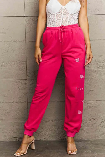 Simply Love Simply Love Full Size Drawstring BUTTERFLY Graphic Long Sweatpants Hot Pink Woman Sweatpants