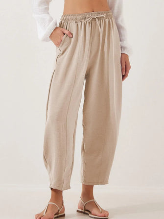 Full Size Drawstring Cropped Jogger Pants Plus Size Tan