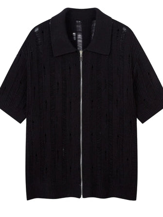 Men's Zip Up Openwork Cardigan Black